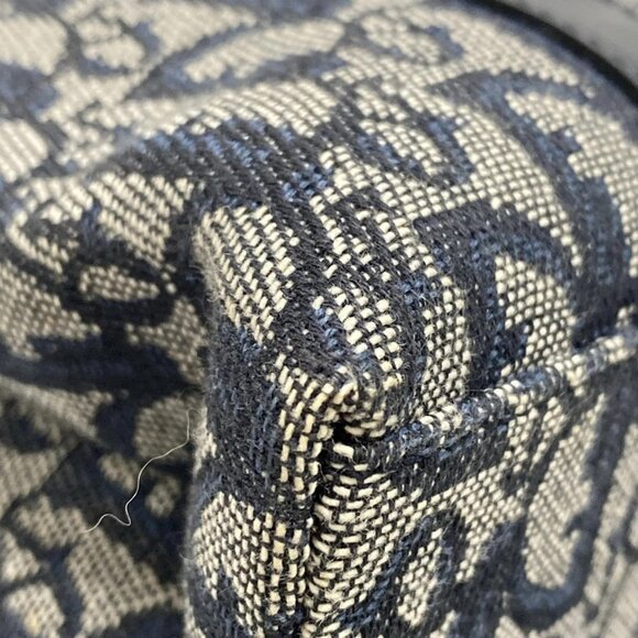 Auth DIOR/ChristianDior Trotteur Navy Dark Navy Cream Jacquard Leather Tote Bag - Picture 9 of 16